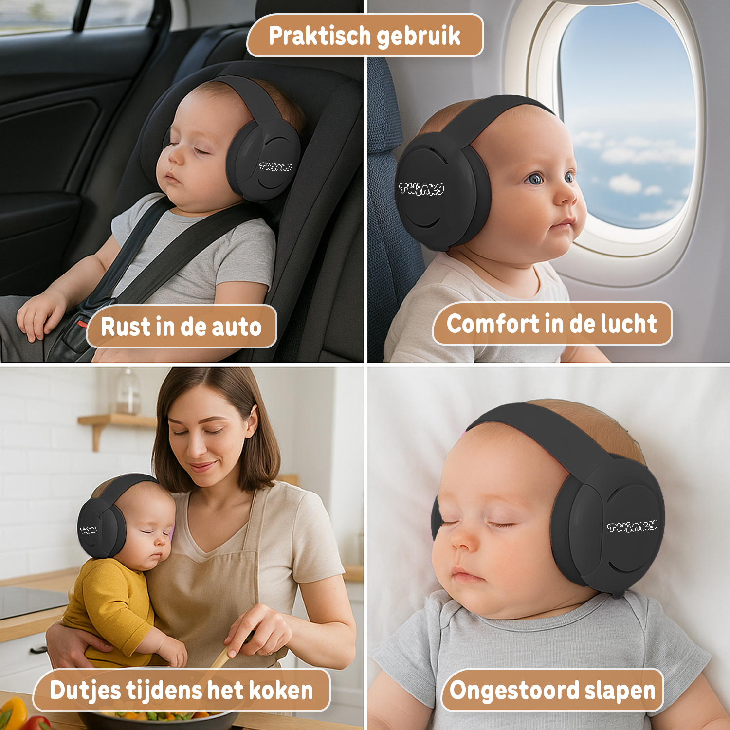 Twinky Baby Muffy's - Gehoorbescherming voor Baby en Peuter - Zwart