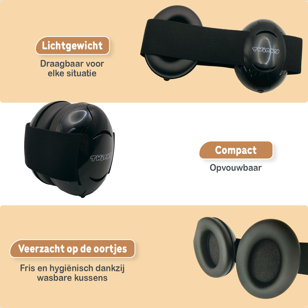 Twinky Baby Muffy's - Gehoorbescherming voor Baby en Peuter - Zwart